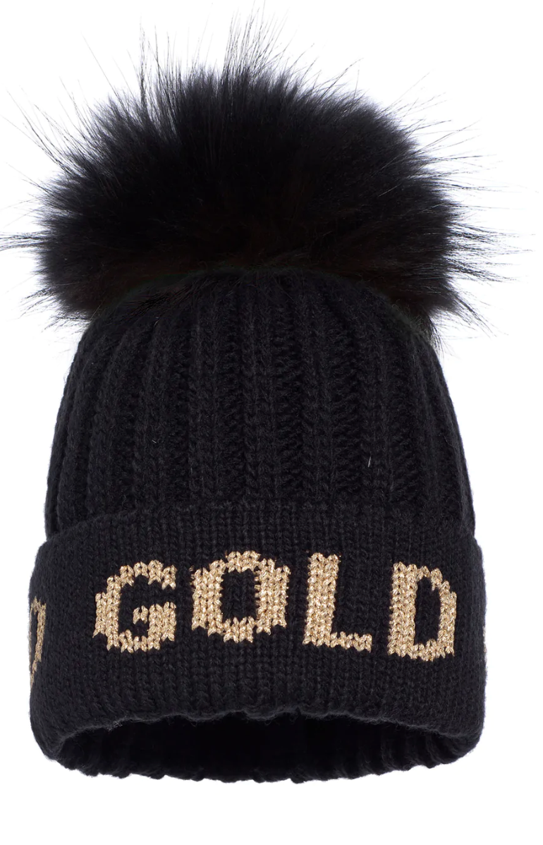 Black and gold beanie hat shop