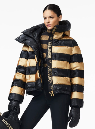 Goldbergh Dazzle Down Ski Jacket in Black and Gold Stripes