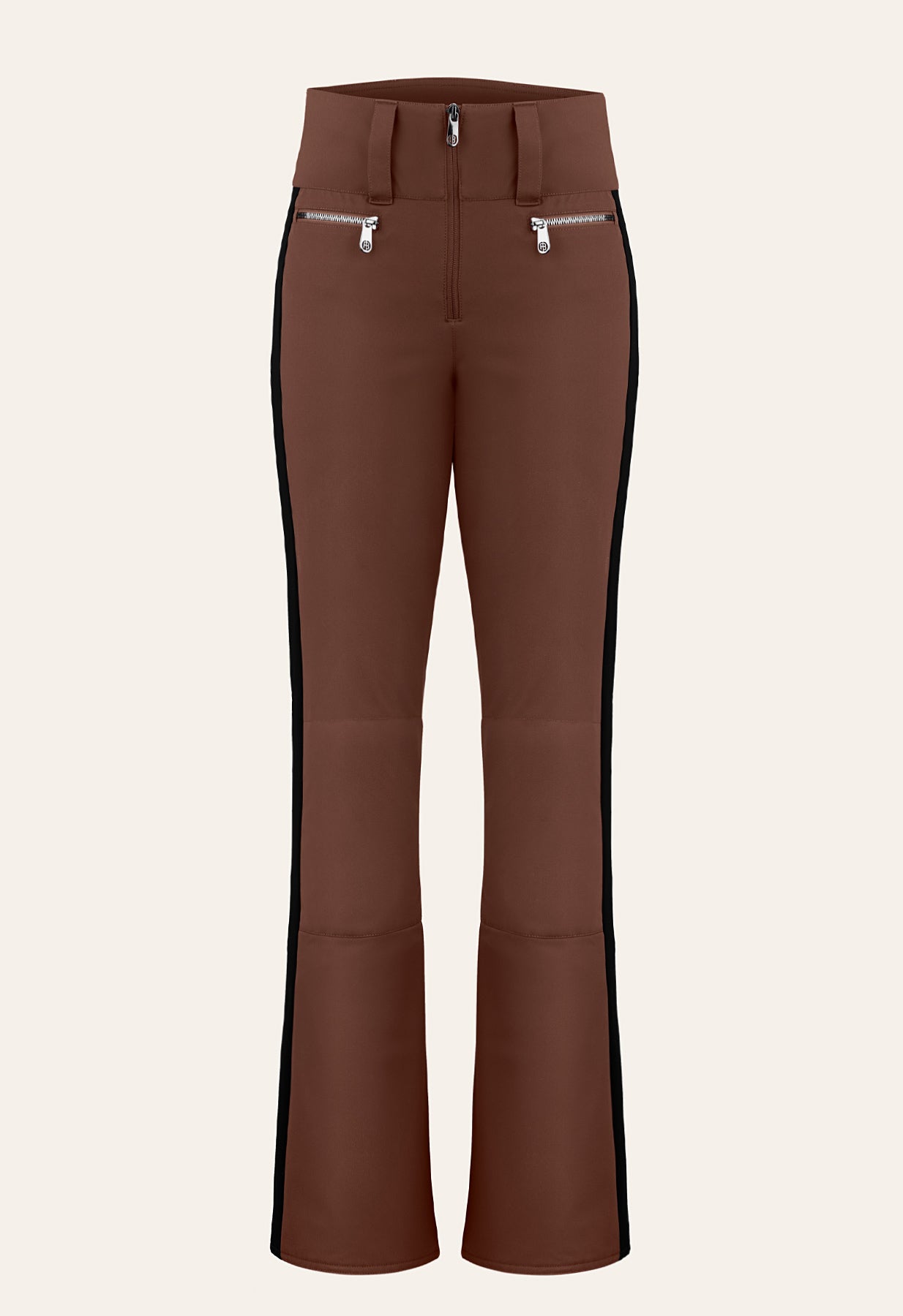 Poivre Blanc 0822 Stretch Ski Pant in Brown with Black Stripes