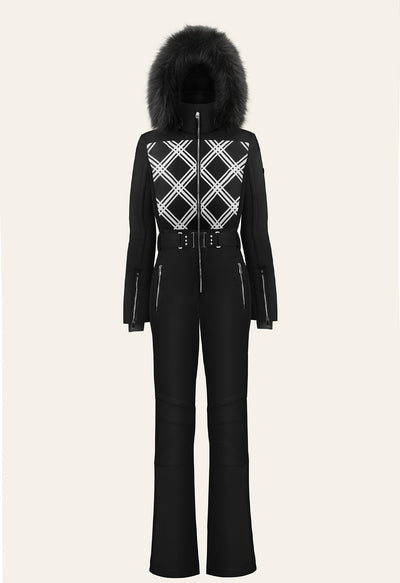 Poivre Blanc Ski Suit in Black and White with Faux Fur 0831