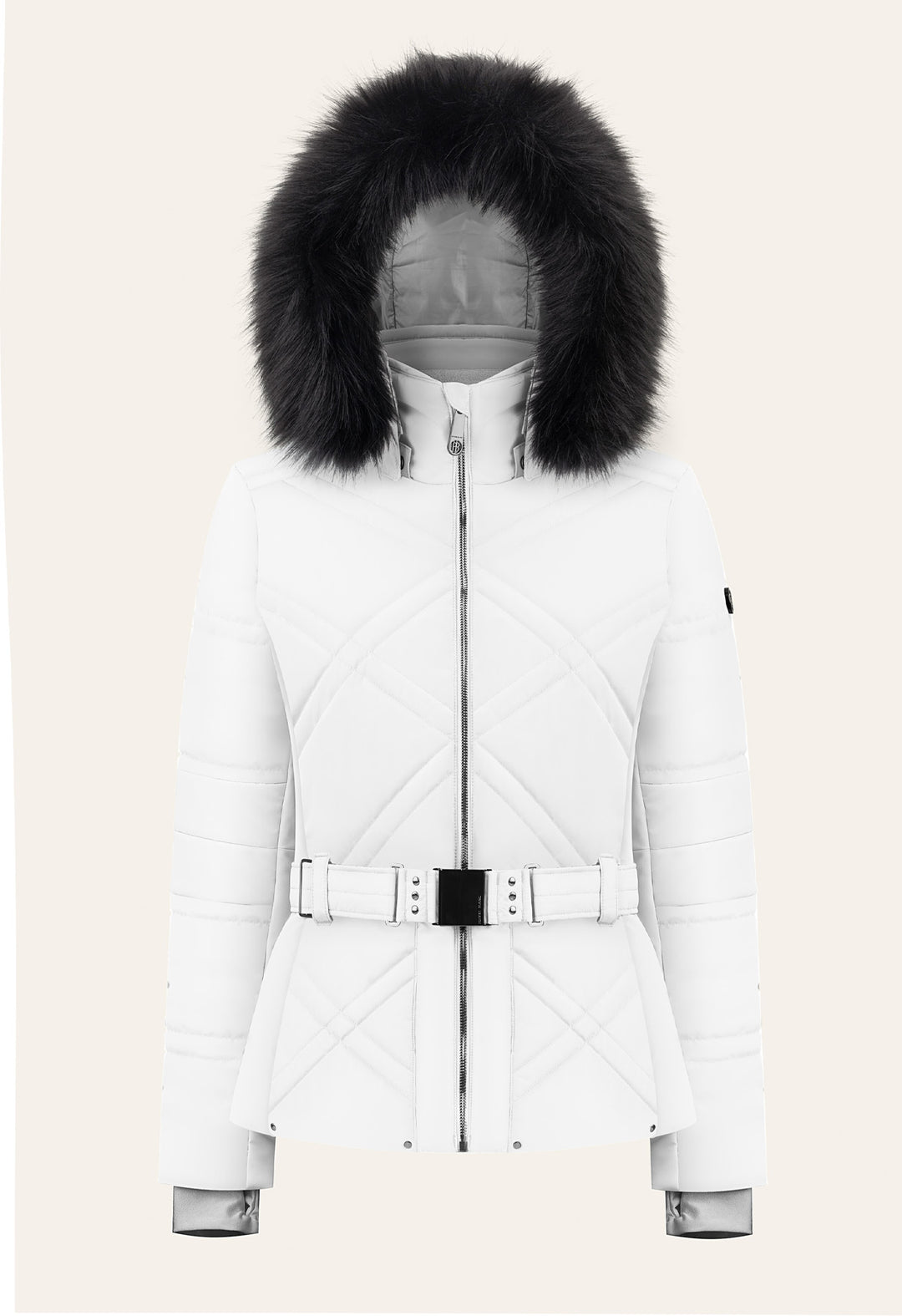 Poivre Blanc White Belted Ski Jacket Faux Fur Winternational