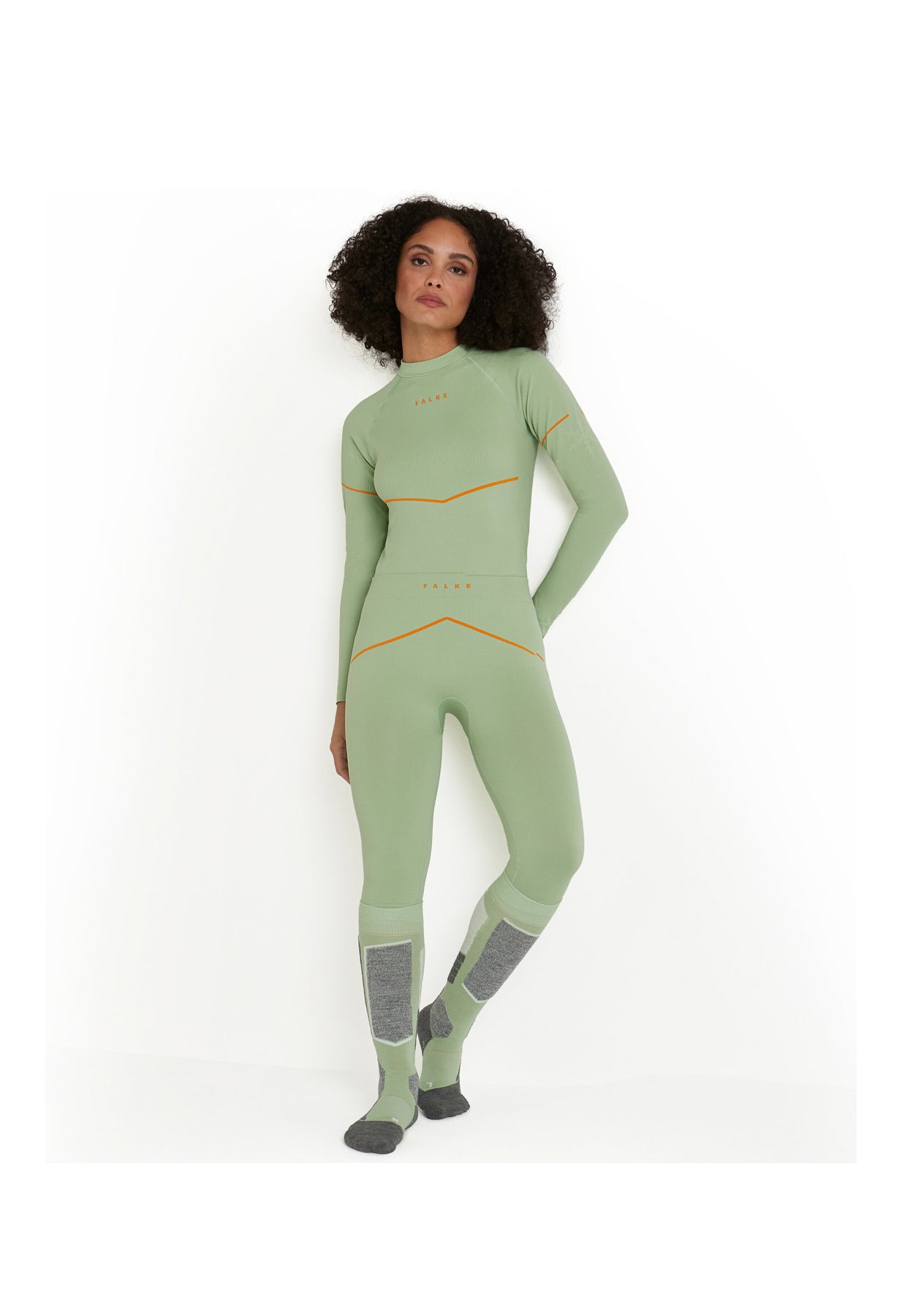 Falke Pale Green 3/4 length ski thermal leggings