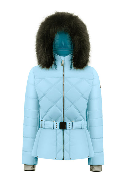Poivre Blanc W23-1003 Ski Jacket in Blue with Belt and Faux Fur Hood