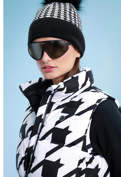 Poivre Blanc W23-1205 Puffer Gilet in Black and White Check