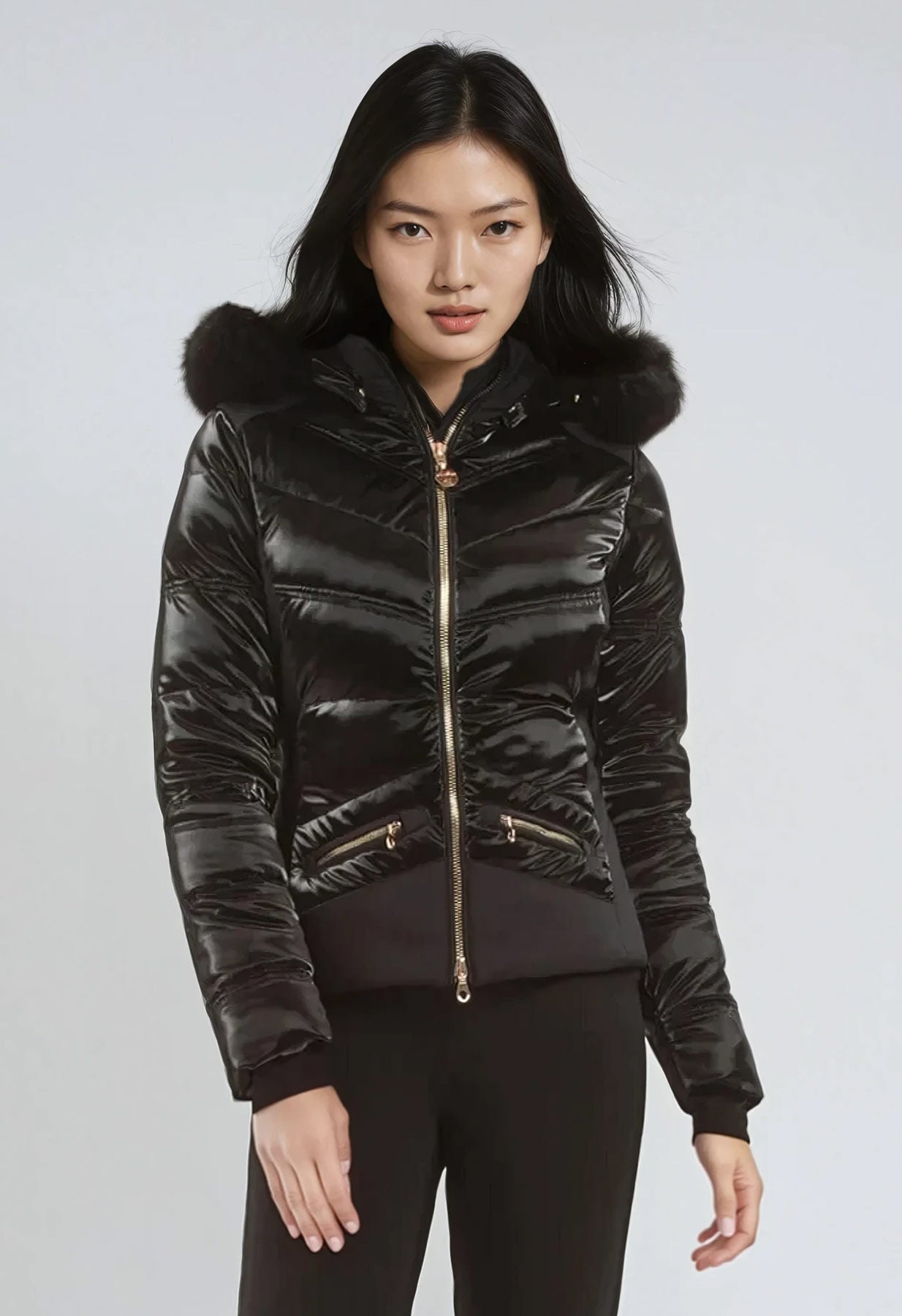 High Society Alyssa Black Down Ski Jacket with Fur Hood