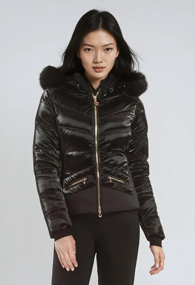 High Society Alyssa Black Down Ski Jacket with Fur Hood