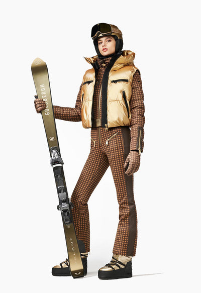 Goldbergh Starstruck One Piece Ski Suit in Brown Star Pattern