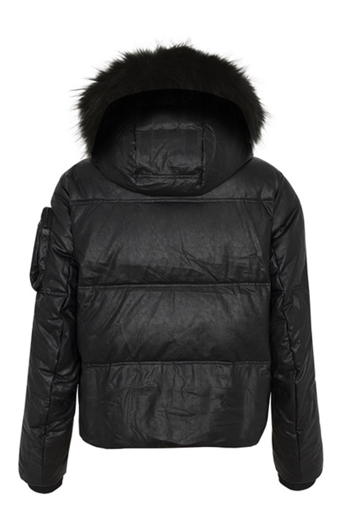 High Society Dakota Black Downfilled Faux Leather Ski Jacket with Fur Hood