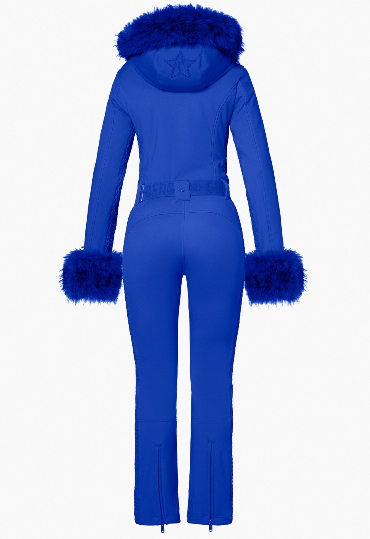 Goldbergh Angele One Piece Ski Suit in Dazzling Blue with Faux Fur Trims and Hood