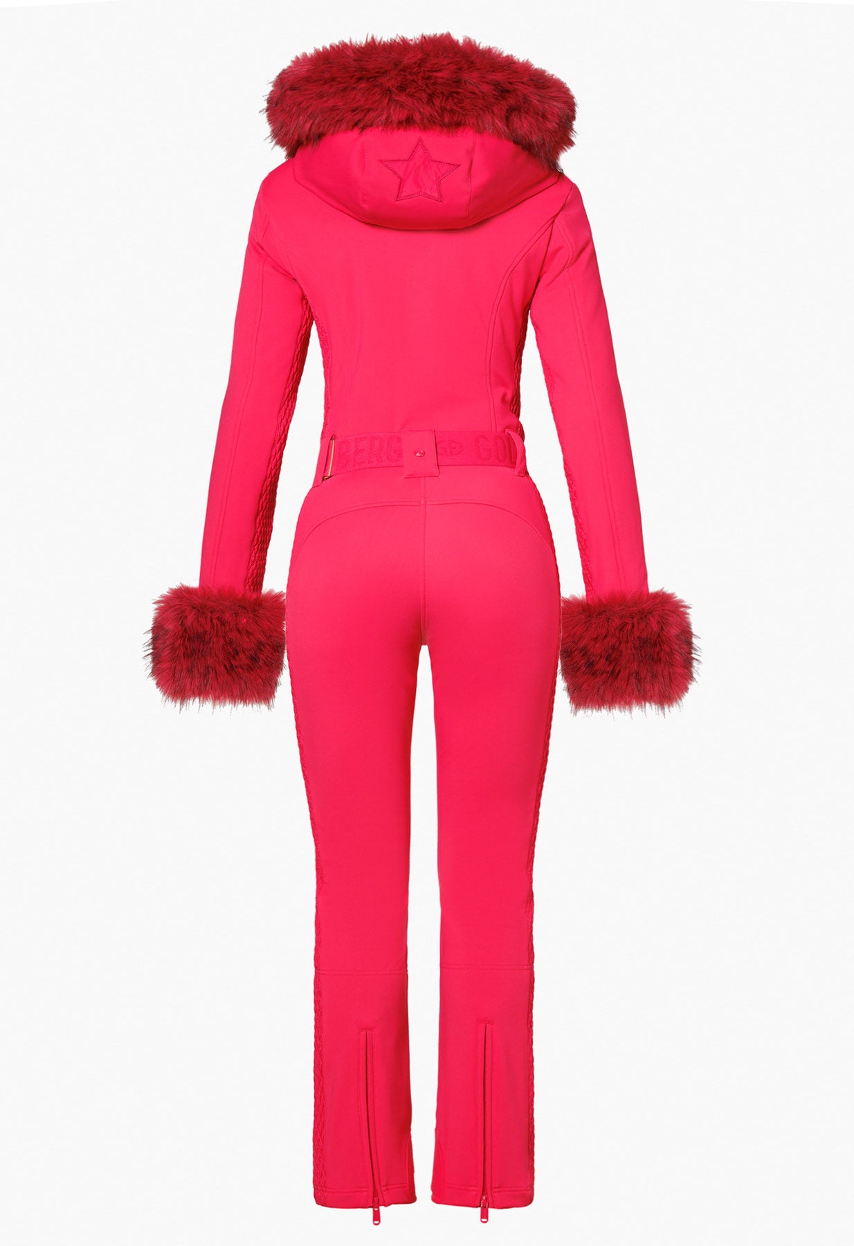 Goldbergh Angele One Piece Ski Suit in Italian Rose with Faux Fur Trims and  Hood