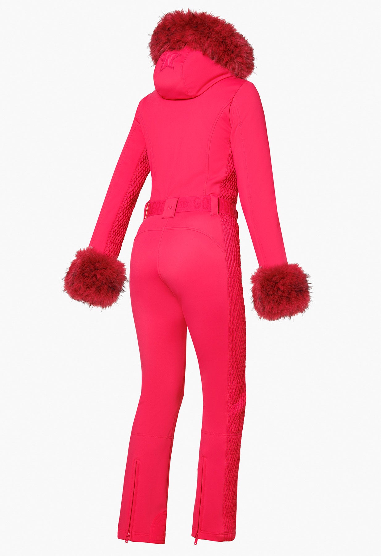 Goldbergh Angele One Piece Ski Suit in Italian Rose with Faux Fur Trims and  Hood
