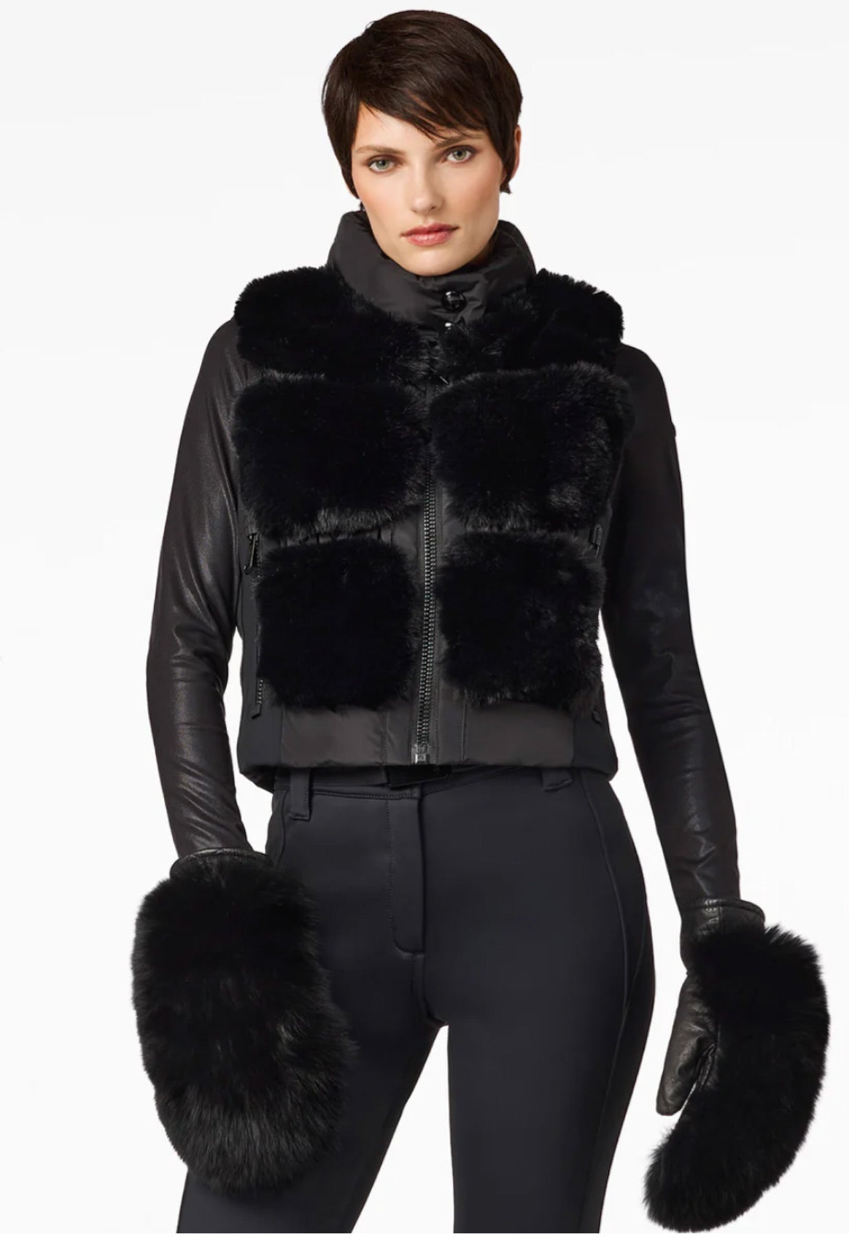 Goldbergh Chic Downfilled Bodywarmer/Gilet in Black Faux Fur