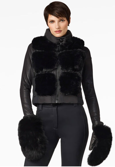 Goldbergh Chic Downfilled Bodywarmer/Gilet in Black Faux Fur