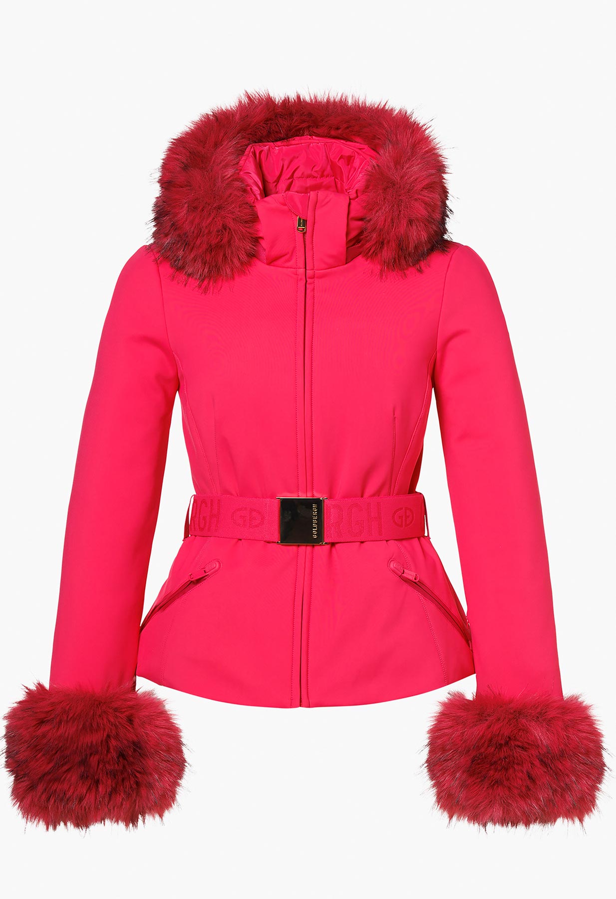 Goldbergh Giselle Italian Rose Ski Jacket with Faux Fur Trimmed Hood  and Cuffs