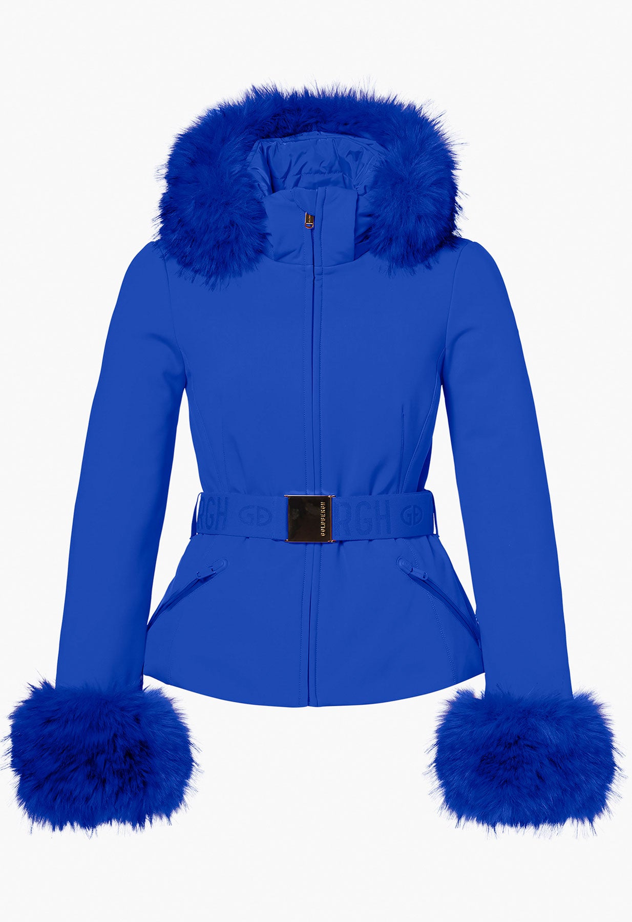 Goldbergh Giselle Dazzling Blue Ski Jacket with Faux Fur Trimmed Hood and Cuffs