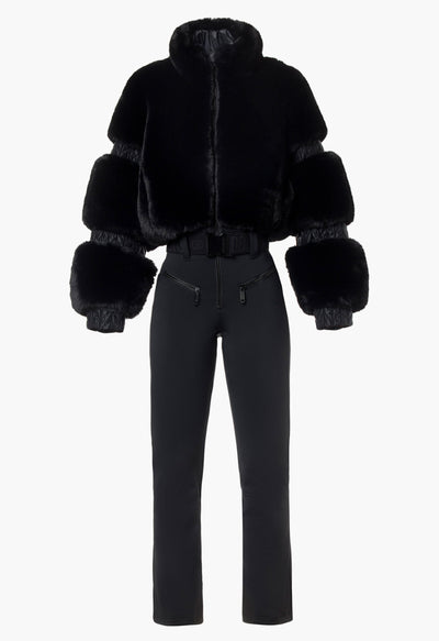 Goldbergh Lieke One Piece Faux Fur Ski Suit in Black