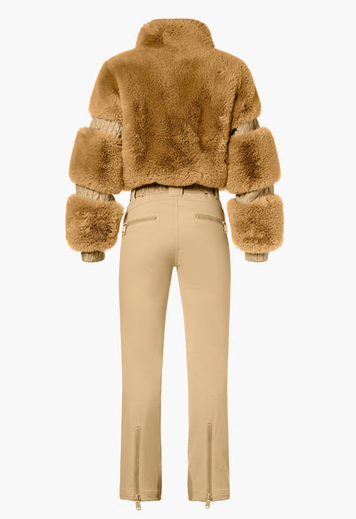 Goldbergh Lieke One Piece Faux Fur Ski Suit in Caramel