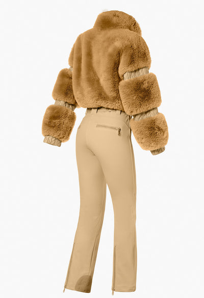 Goldbergh Lieke One Piece Faux Fur Ski Suit in Caramel