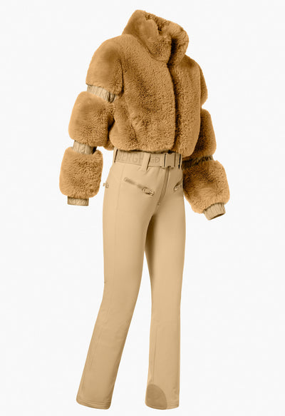 Goldbergh Lieke One Piece Faux Fur Ski Suit in Caramel