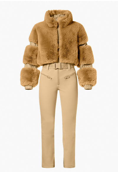 Goldbergh Lieke One Piece Faux Fur Ski Suit in Caramel
