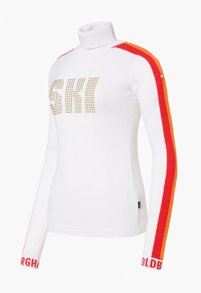 Goldbergh Lucia Long Sleeve Knit Sweater in White with Stripes