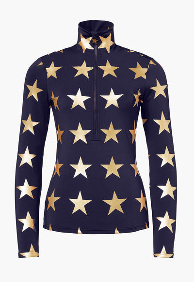 Goldbergh Lunaria Ski Base Layer in Blue with Gold Stars
