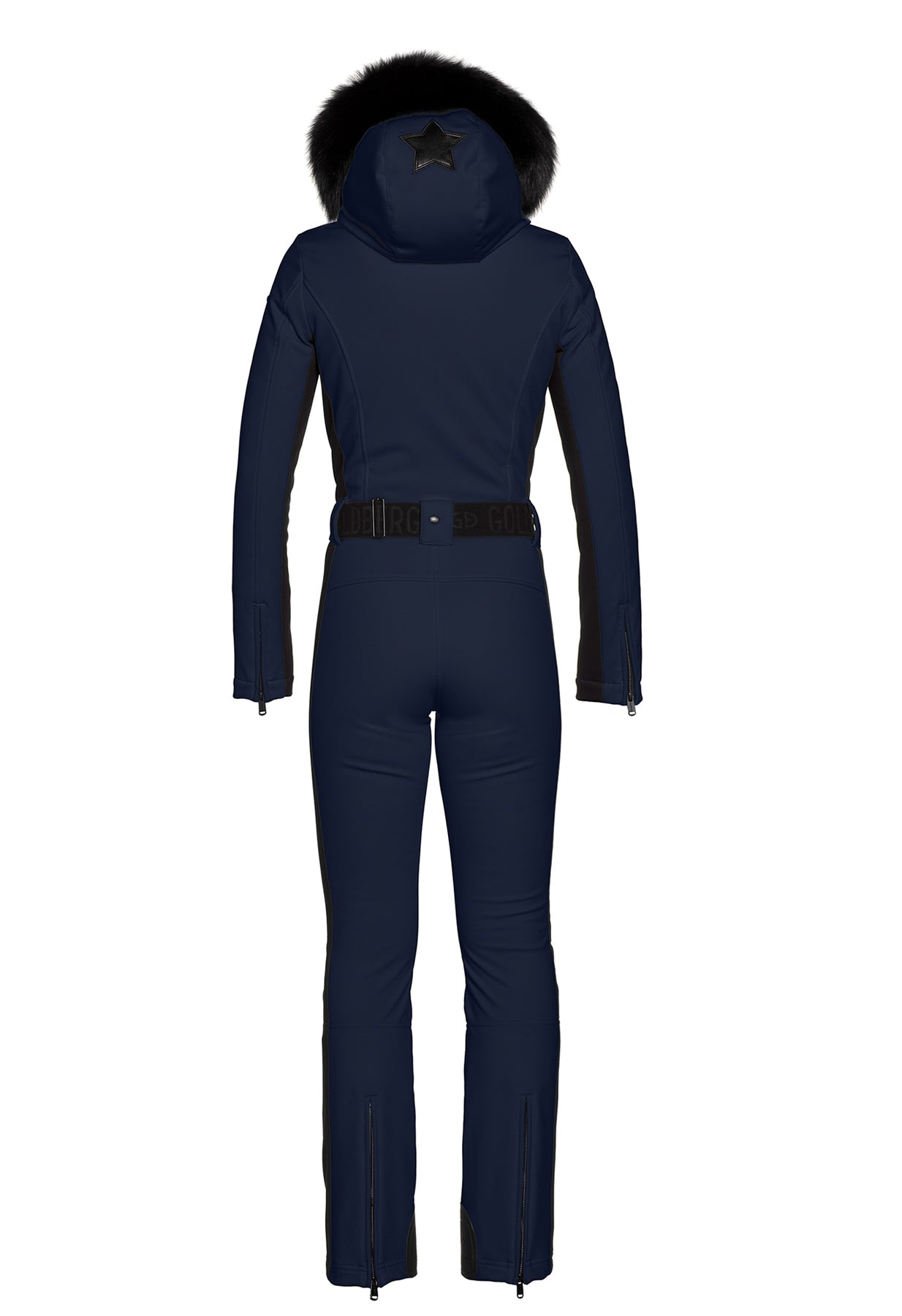 Goldbergh Parry One Piece Ski Suit in Blue with Faux Fur Hood