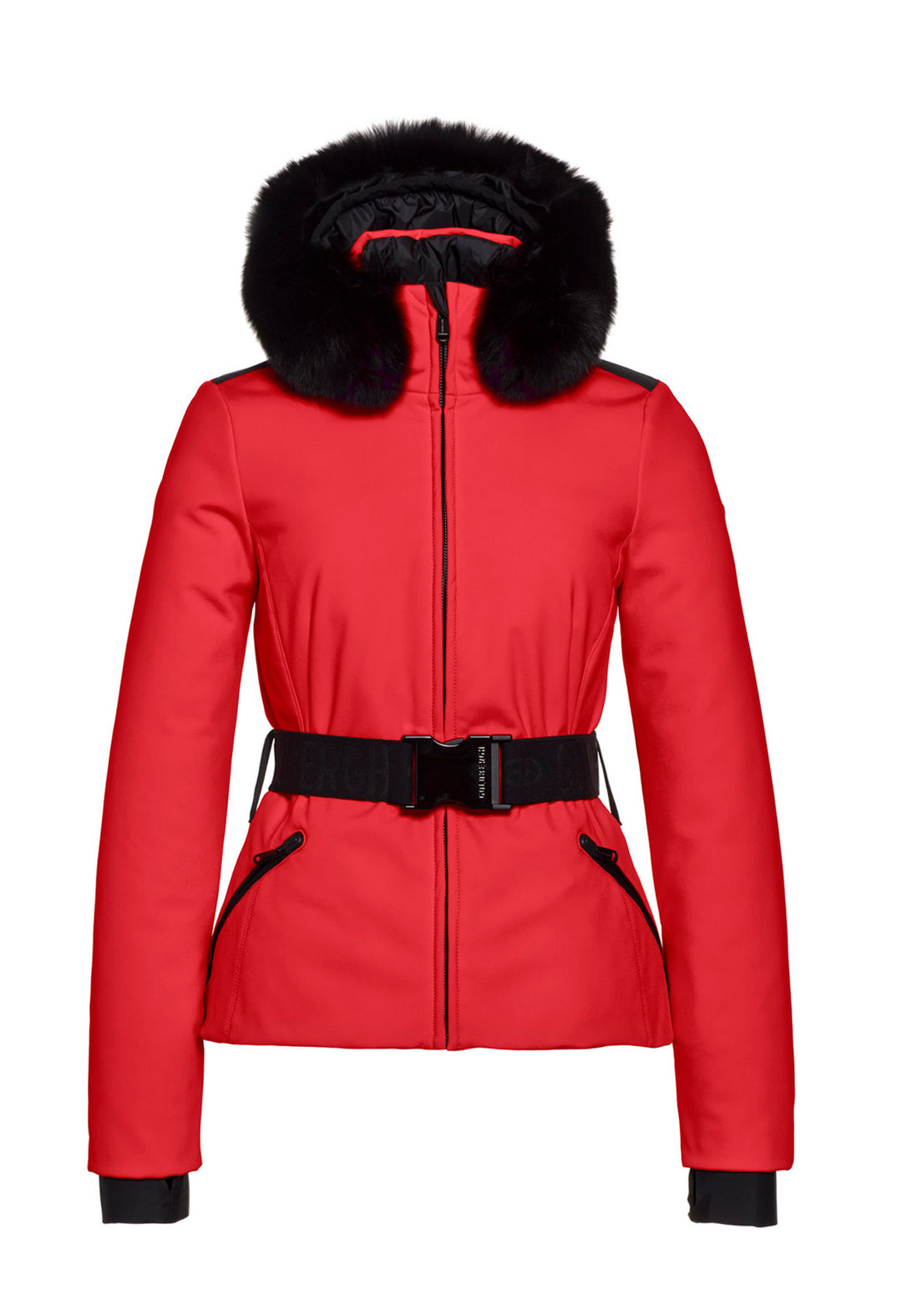 Red ski jacket with fur hood 2025