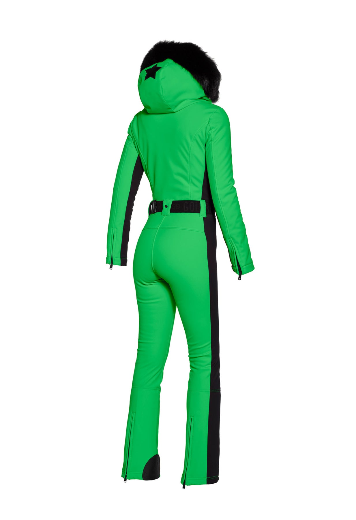 Goldbergh Parry One Piece Ski Suit in Flash Green with Faux Fur Hood
