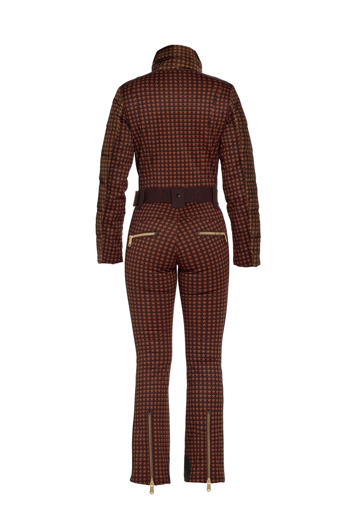 Goldbergh Starstruck One Piece Ski Suit in Brown Star Pattern