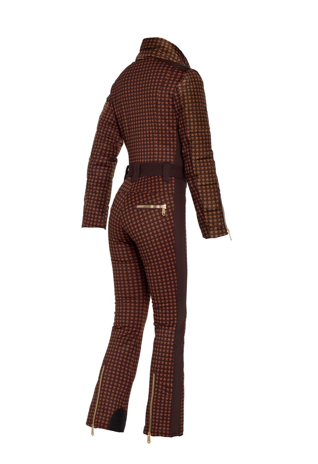 Goldbergh Starstruck One Piece Ski Suit in Brown Star Pattern