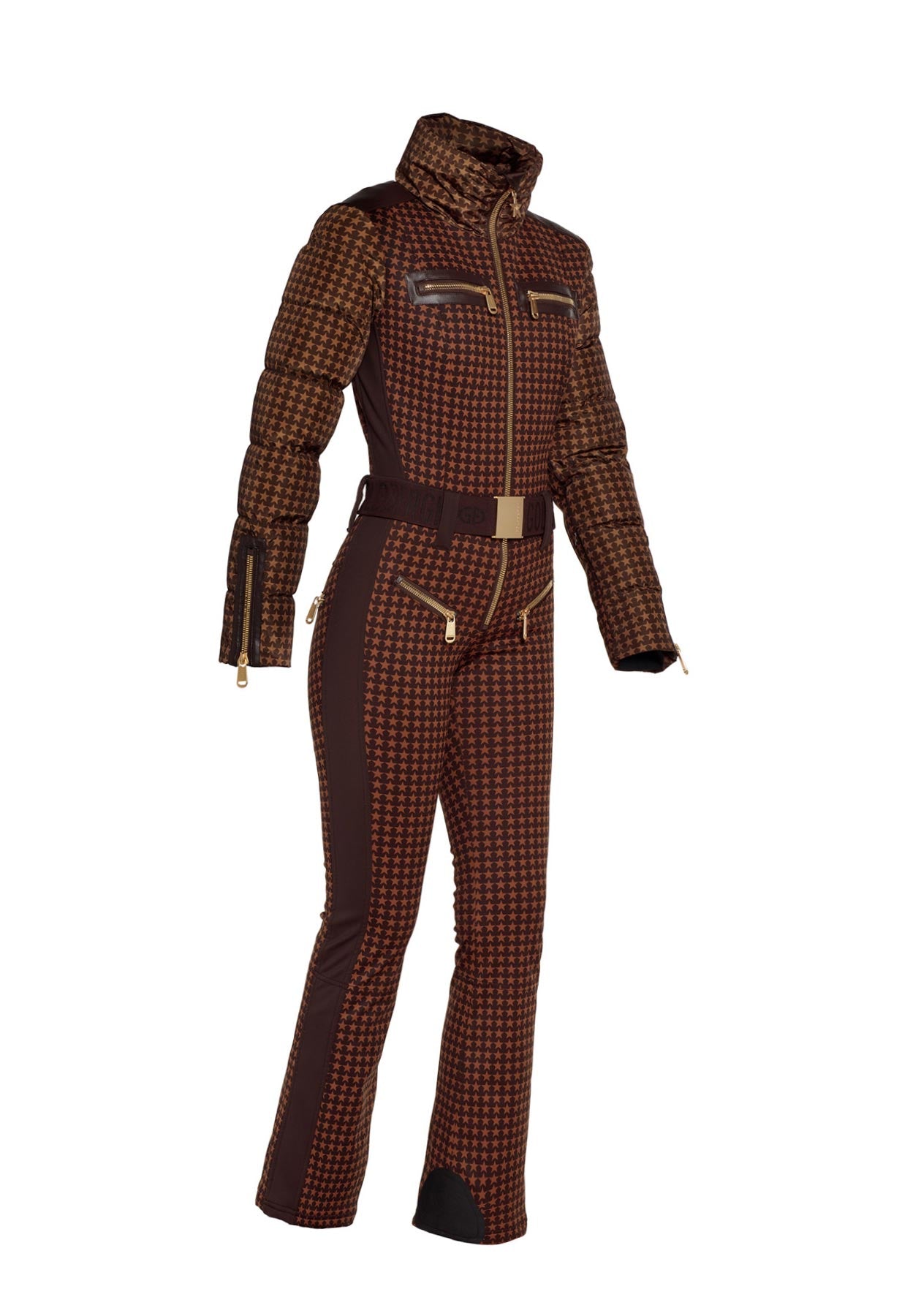 Goldbergh Starstruck One Piece Ski Suit in Brown Star Pattern