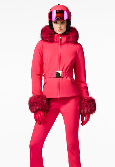 Goldbergh Giselle Italian Rose Ski Jacket with Faux Fur Trimmed Hood  and Cuffs