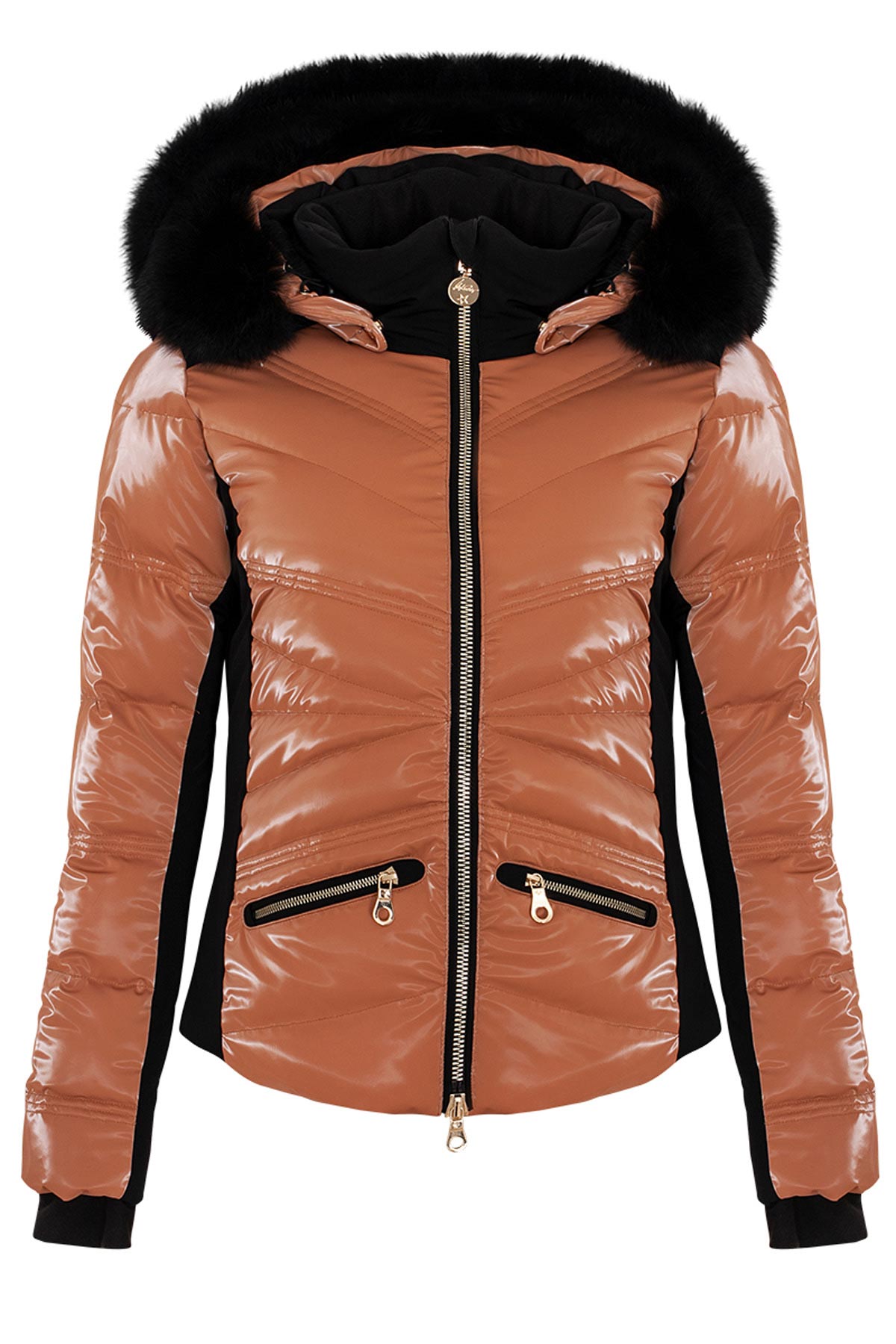 High Society Alyssa Marone Faux Leather Down Ski Jacket with Faux Fur Hood