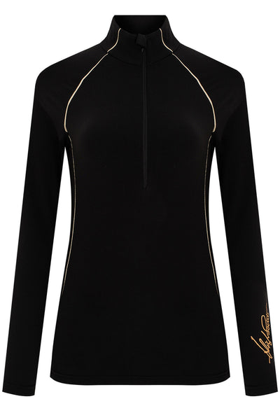 High Society Rory Half Zip Base Layer in Black and Gold