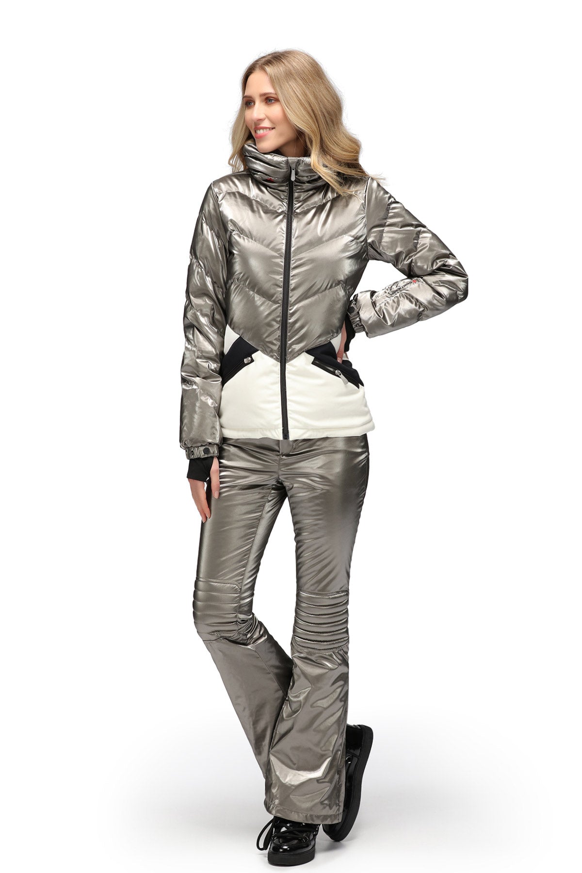 Perfect Moment Ski Duvet Jacket in Silver/White