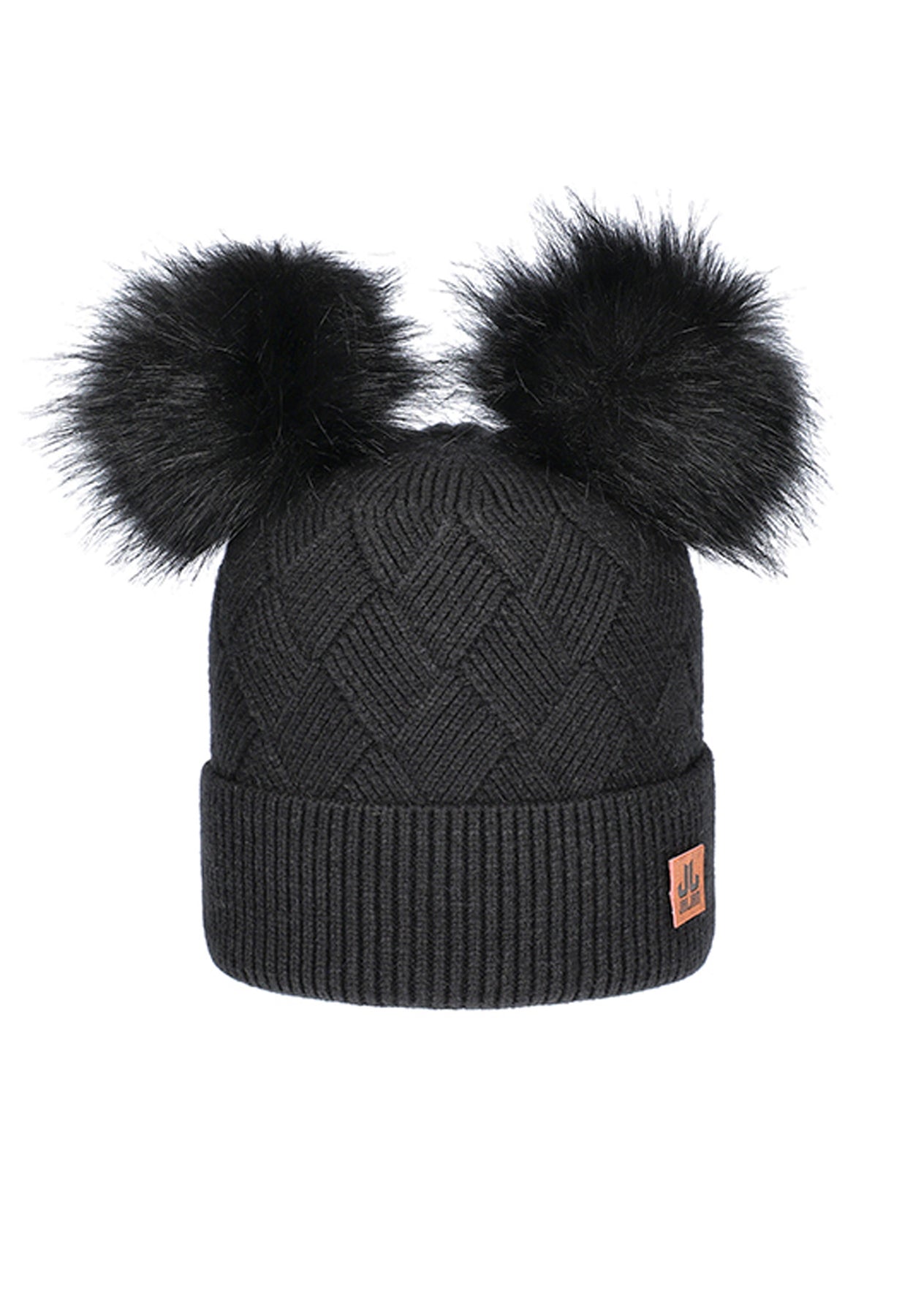 JJ Double Pom Pom Faux Fur Hat in Black
