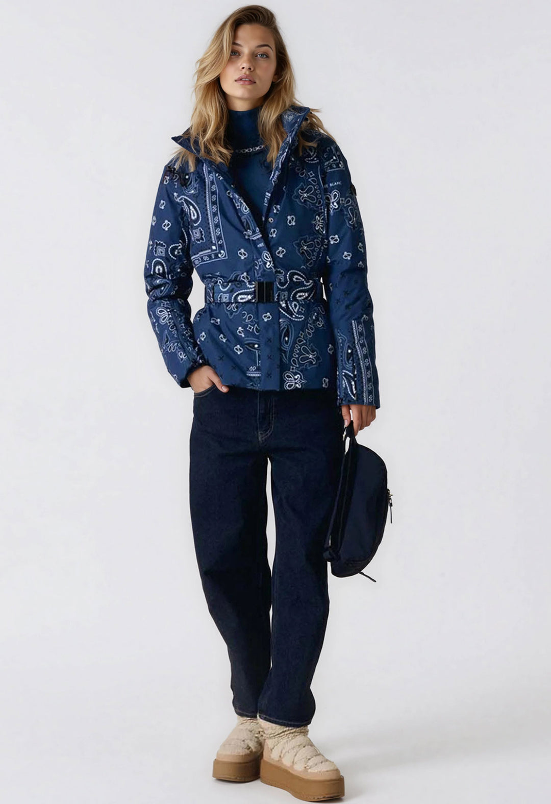 Poivre Blanc Belted Ski Jacket | Paisley Luxury Ski Wear for Women
