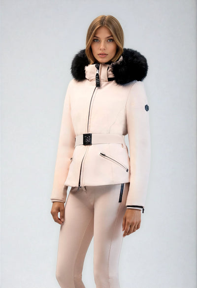 Kelly by Sissy Bailey Beige Ski Jacket with Fur Trimmed Hood