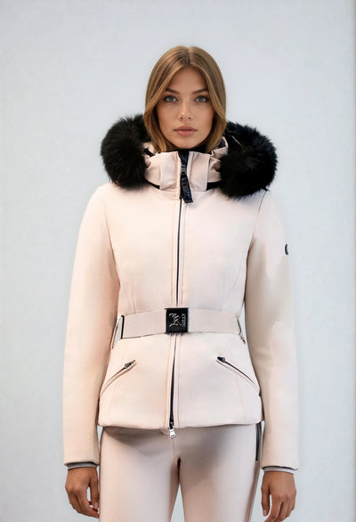 Kelly by Sissy Bailey Beige Ski Jacket with Fur Trimmed Hood