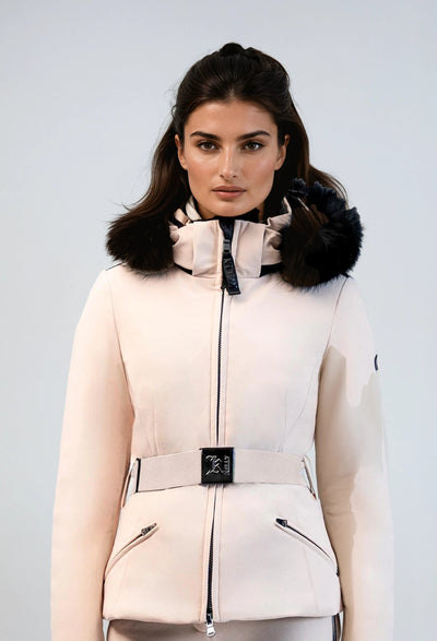 Kelly by Sissy Bailey Beige Ski Jacket with Fur Trimmed Hood