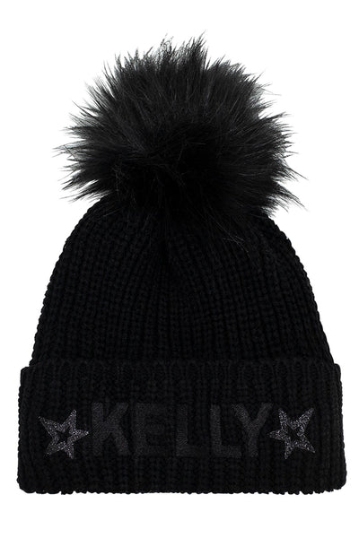 Kelly by Sissy Goya Black Fur Pom Pom Hat with Sequins