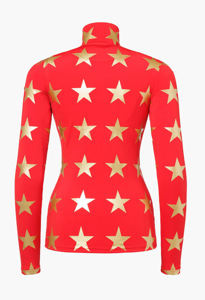 Goldbergh Lunaria Ski Base Layer in Red with Gold Stars