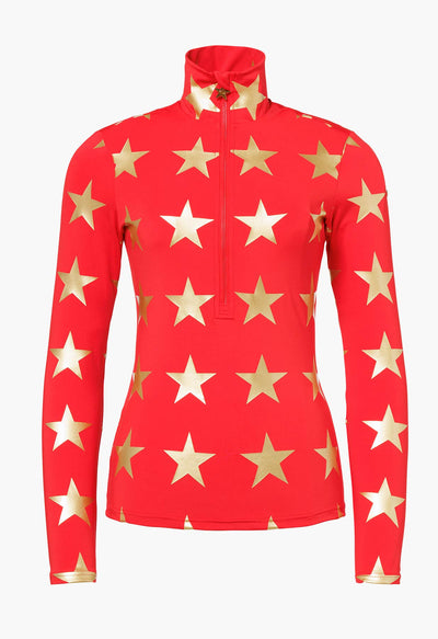 Goldbergh Lunaria Ski Base Layer in Red with Gold Stars