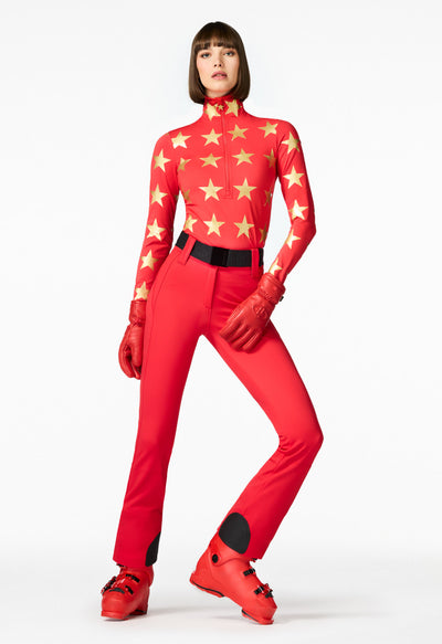 Goldbergh Lunaria Ski Base Layer in Red with Gold Stars