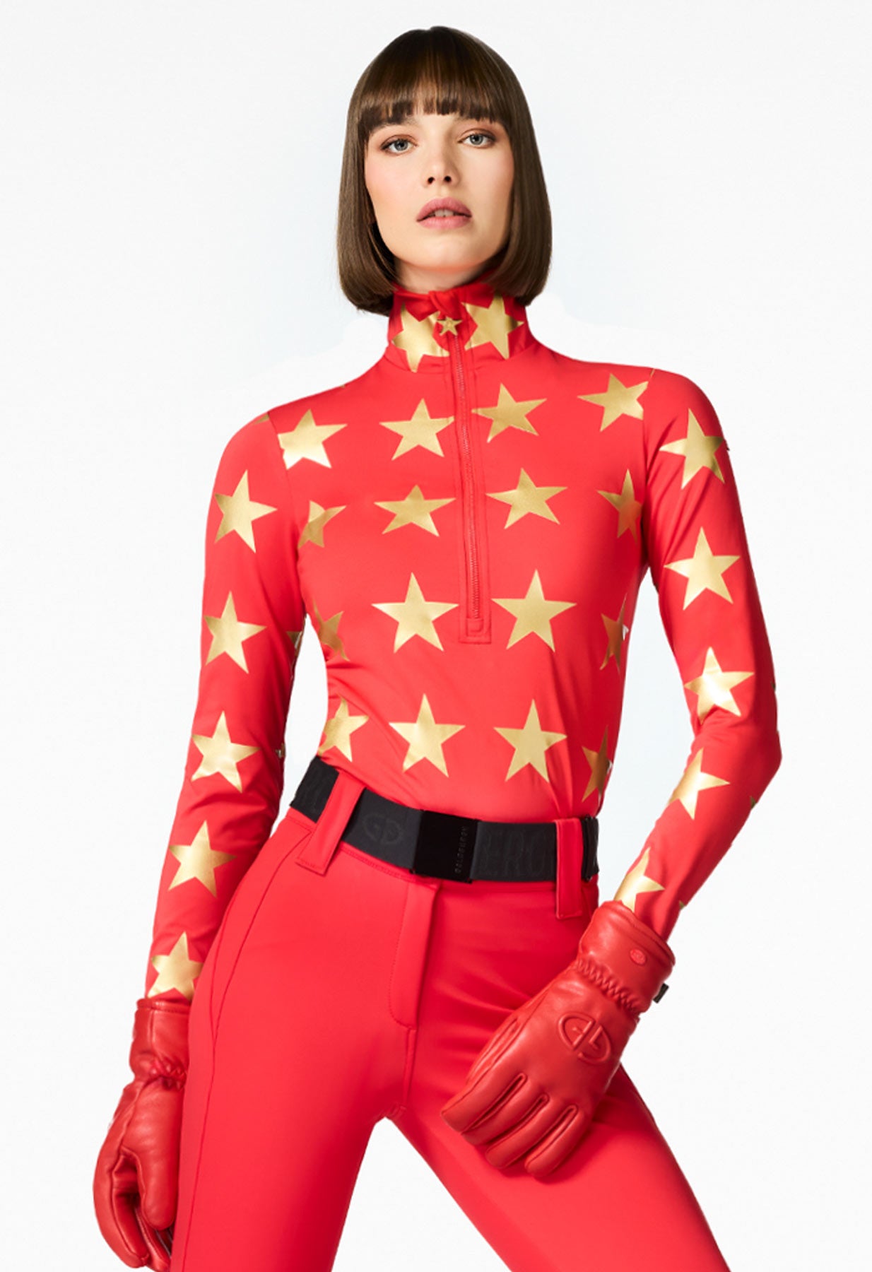 Goldbergh Lunaria Ski Base Layer in Red with Gold Stars