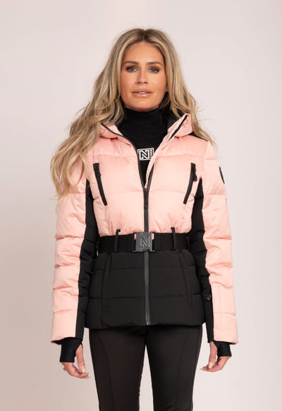 Nikkie Uriel Pink and Black Ski Jacket with Belt