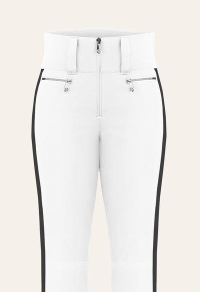 Poivre Blanc 0822 Shorter length Stretch Ski Pant in White and Black Side Stripe