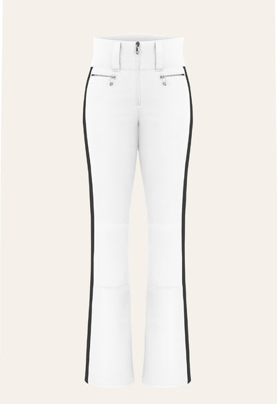 Poivre Blanc 0822 Shorter length Stretch Ski Pant in White and Black Side Stripe