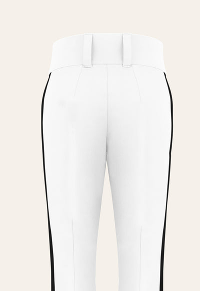 Poivre Blanc 0822 Shorter length Stretch Ski Pant in White and Black Side Stripe